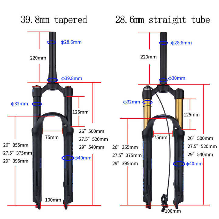 Mountain Bicycle Suspension Forks 26/27.5/29inch MTB Bicycle Fork Bike Air Fork with Rebound Adjustment 28.6 straight/vertebrae