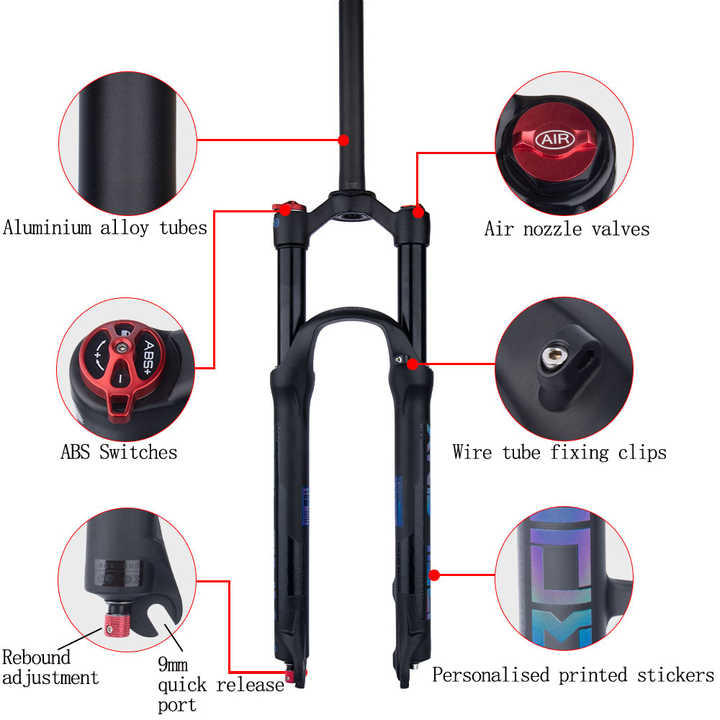 Mountain Bicycle Suspension Forks 26/27.5/29inch MTB Bicycle Fork Bike Air Fork with Rebound Adjustment 28.6 straight/vertebrae