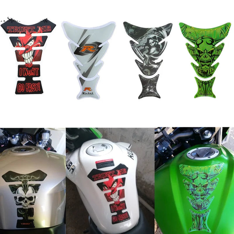 3D Car Motorcycle Gas Fuel Tank Pad Sticker Decals Motorbike Devil Skull Logo Protector Fuel Racing Accessories Universal Fit