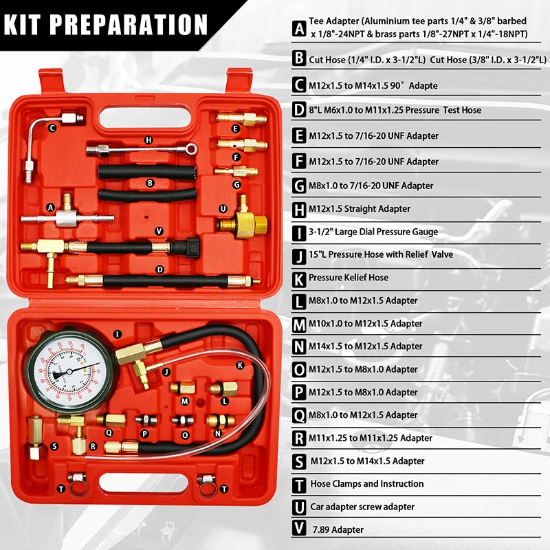 Upgraded Fuel Injection Pump Pressure Tester Gauge Diagnostic Tools Kit,Engine Gasoline Test Tool Set For Most Cars (New TU-114)