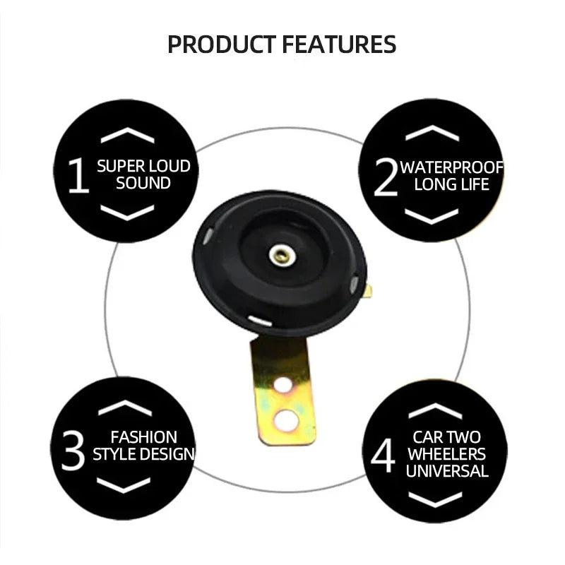 Motorcycle Horn 12V Super Loud Waterproof Round Speaker Universal Scooter Motorbike E-Bikes Mopeds Electric Horn Kit Accessories