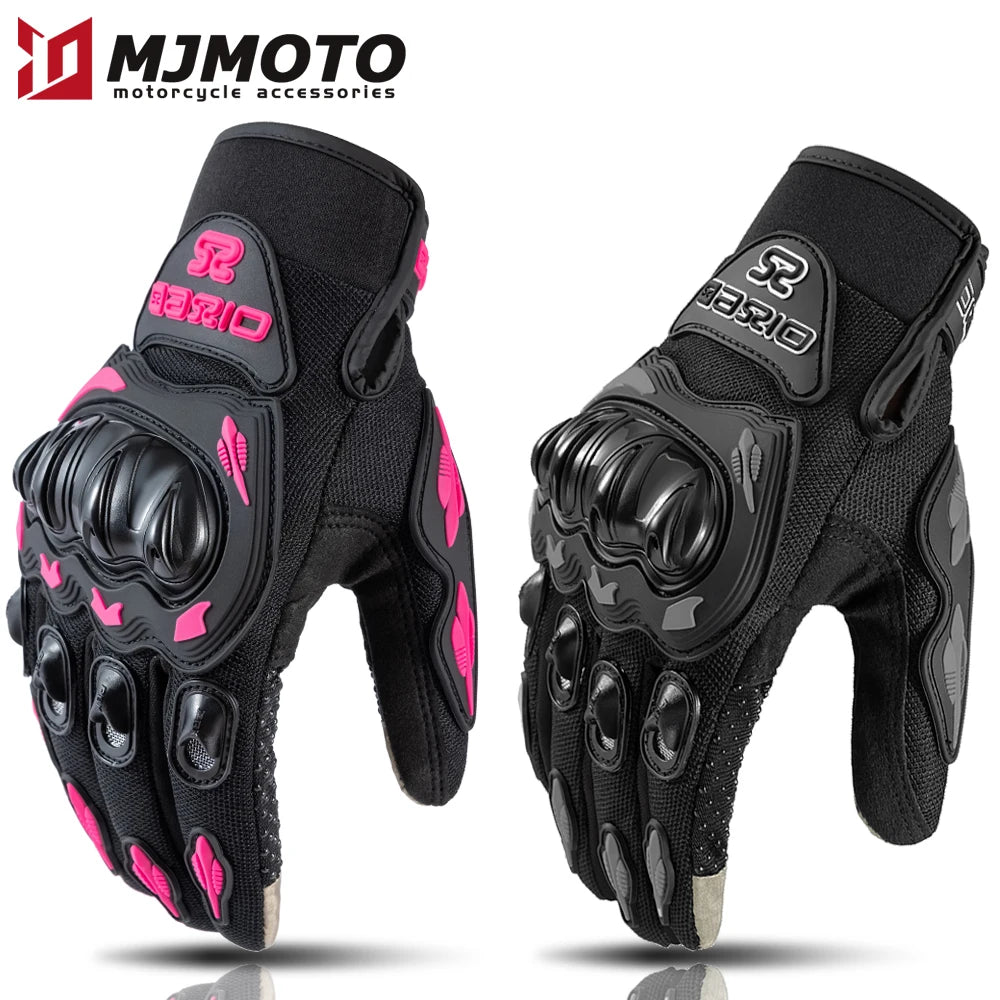 Lady's Pink Black Motorcycle Gloves Women Summer Mesh Breathable Motocross Motorbike Moto Racing Gloves Touch Screen Gloves Men