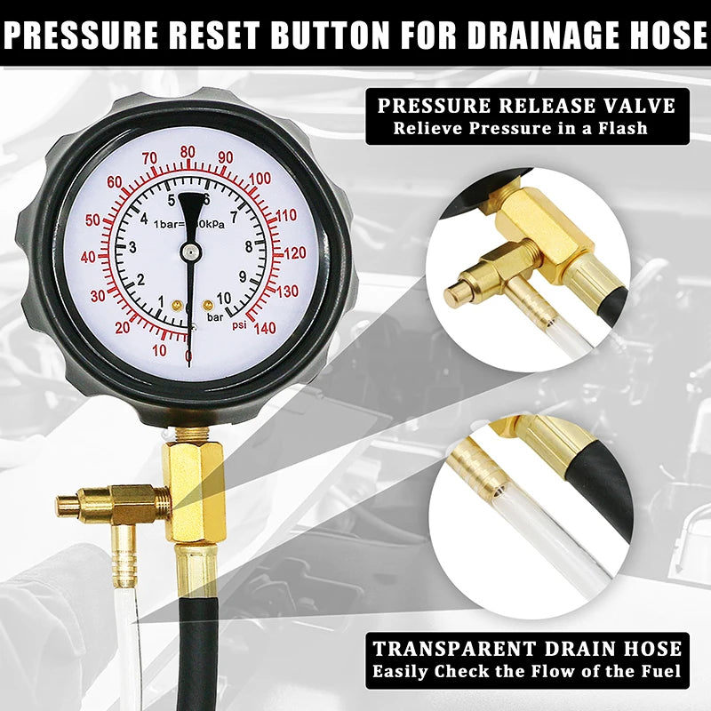 Upgraded Fuel Injection Pump Pressure Tester Gauge Diagnostic Tools Kit,Engine Gasoline Test Tool Set For Most Cars (New TU-114)