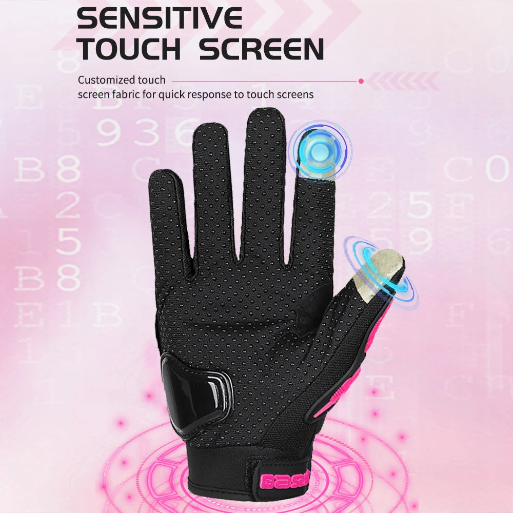 Lady's Pink Black Motorcycle Gloves Women Summer Mesh Breathable Motocross Motorbike Moto Racing Gloves Touch Screen Gloves Men