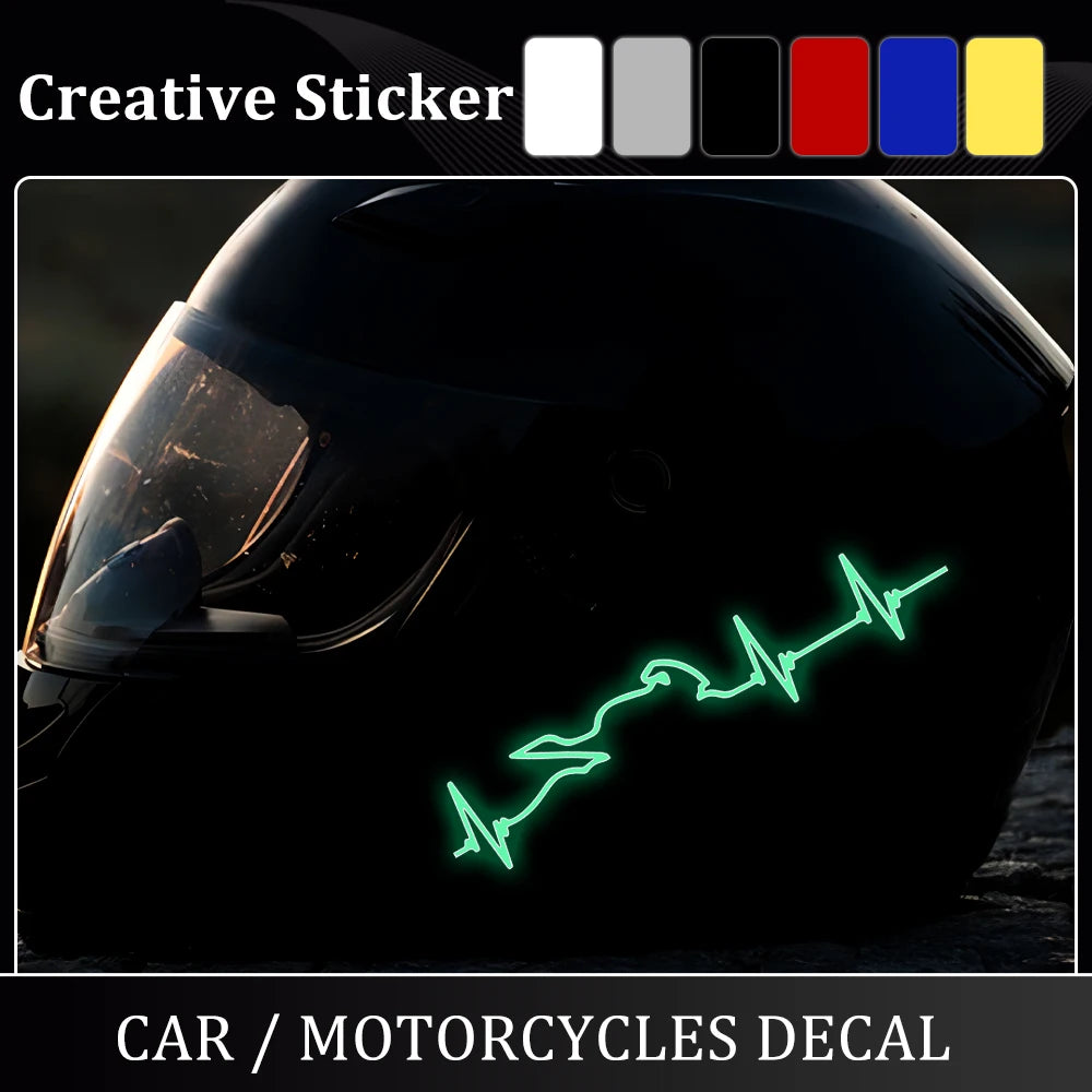 Motorcycle Glow Stickers Heartbeat Sticker Heart Electrocardiogram Decal Motorbike Helmet Decoration Accessories