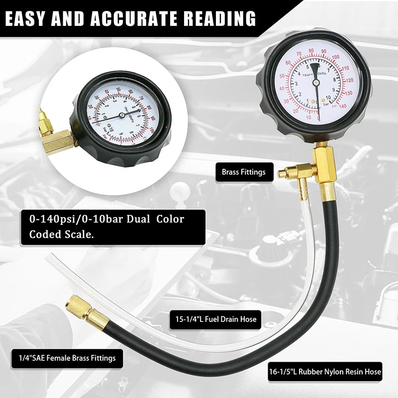 Upgraded Fuel Injection Pump Pressure Tester Gauge Diagnostic Tools Kit,Engine Gasoline Test Tool Set For Most Cars (New TU-114)