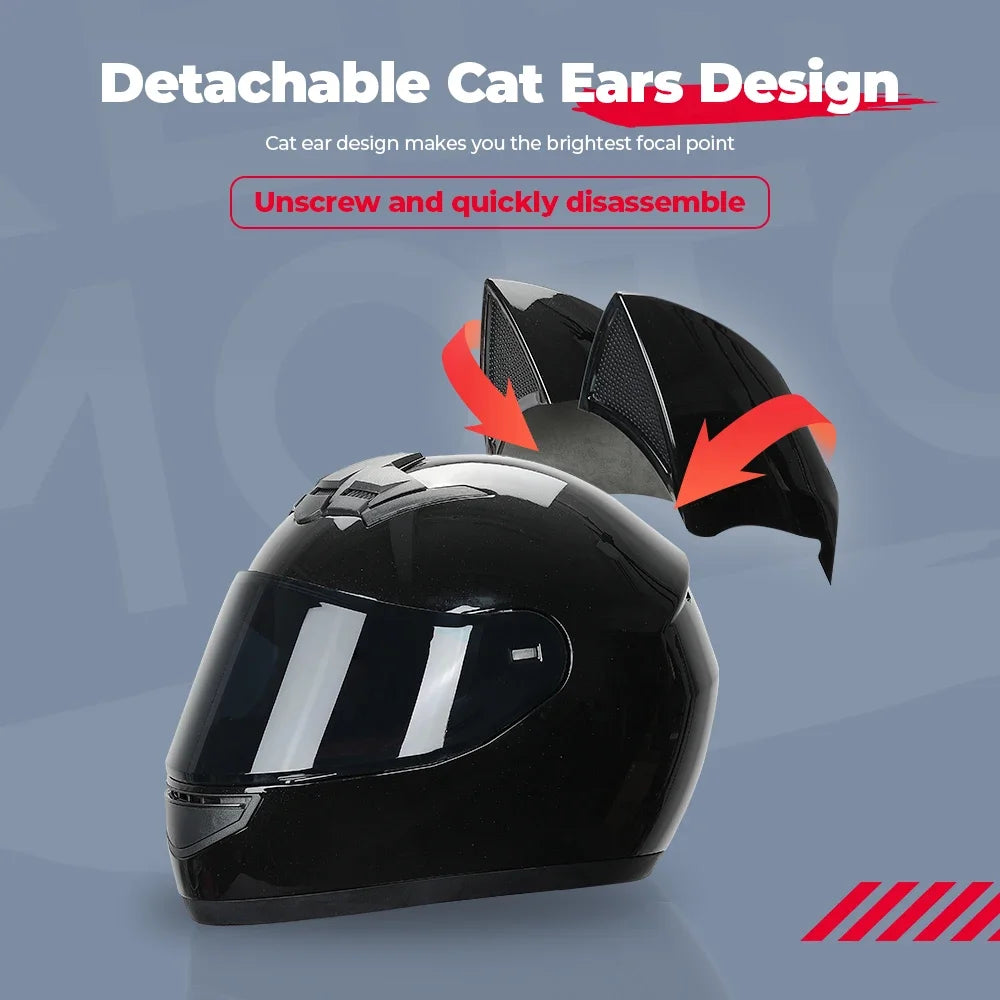 Cat Ear Motorcycle Helmet For Women Full Face Motocross Motorbike Men's Moto Helmet Breathable DOT Certification Girlfriend Gift