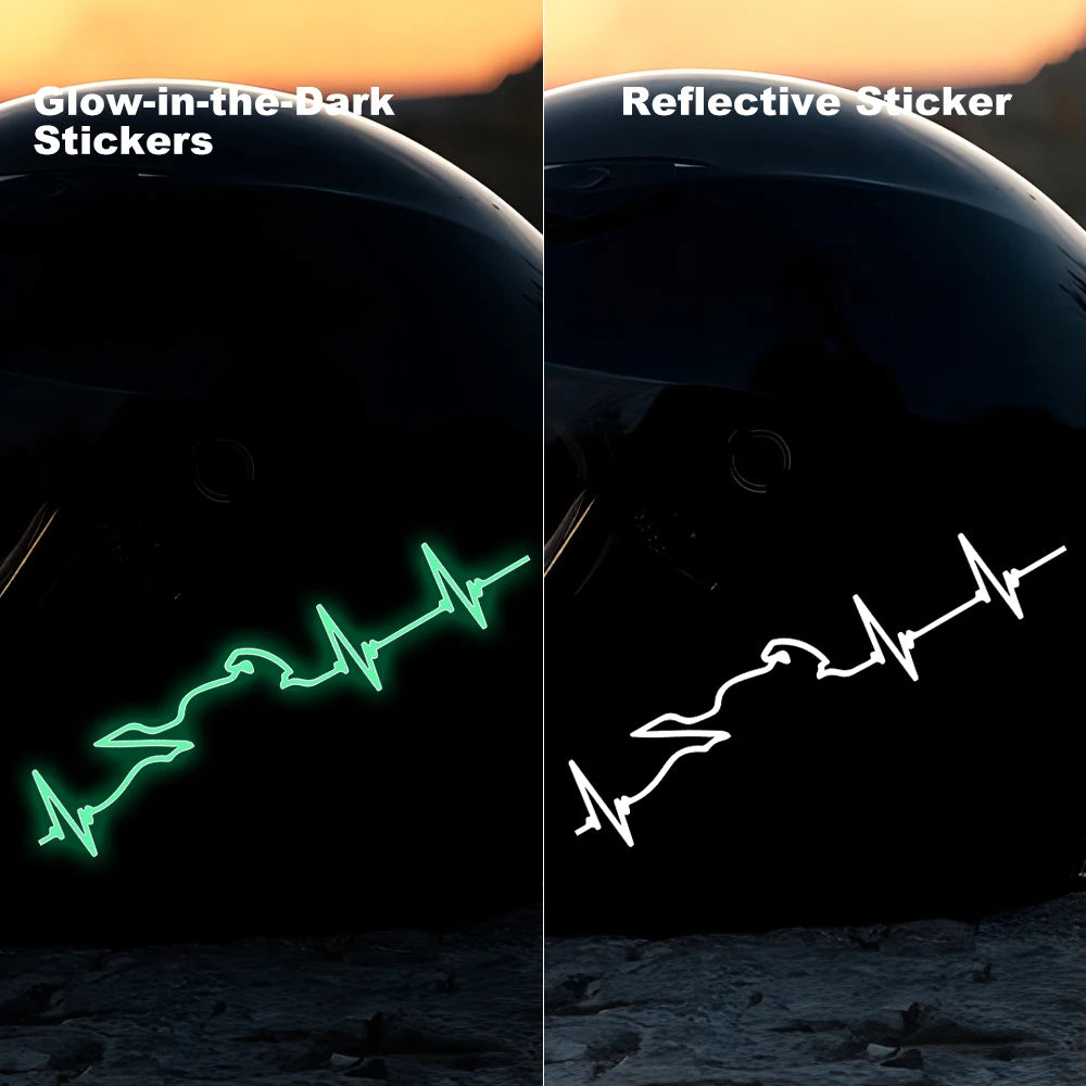 Motorcycle Glow Stickers Heartbeat Sticker Heart Electrocardiogram Decal Motorbike Helmet Decoration Accessories