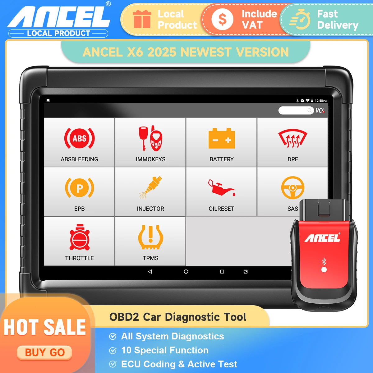 Ancel X6 OBD2 Automotive Scanner Professional Professional ABS SRS Oil EPB BMS Reset All System OBD 2 Car Diagnostic Scan Tools