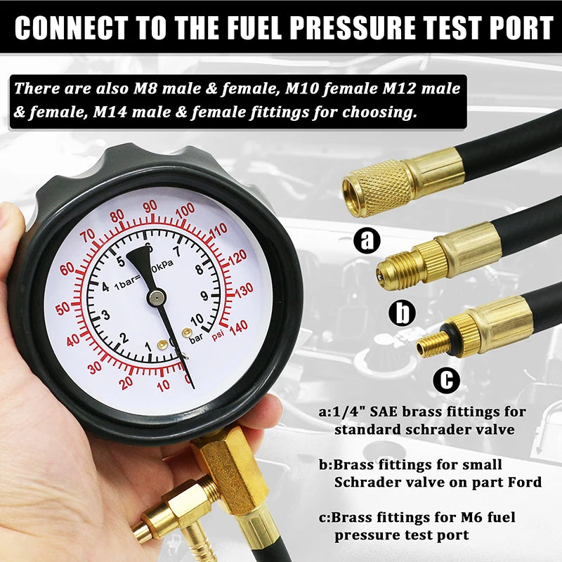 Upgraded Fuel Injection Pump Pressure Tester Gauge Diagnostic Tools Kit,Engine Gasoline Test Tool Set For Most Cars (New TU-114)