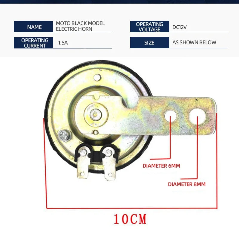 Motorcycle Horn 12V Super Loud Waterproof Round Speaker Universal Scooter Motorbike E-Bikes Mopeds Electric Horn Kit Accessories