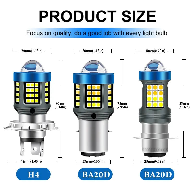 H4 H6 BA20D LED Motorcycle Light Bulb LED Fisheye Lens Dual Color White Yellow CSP Chip Motorbike Headlight Scooter Fog Lamp