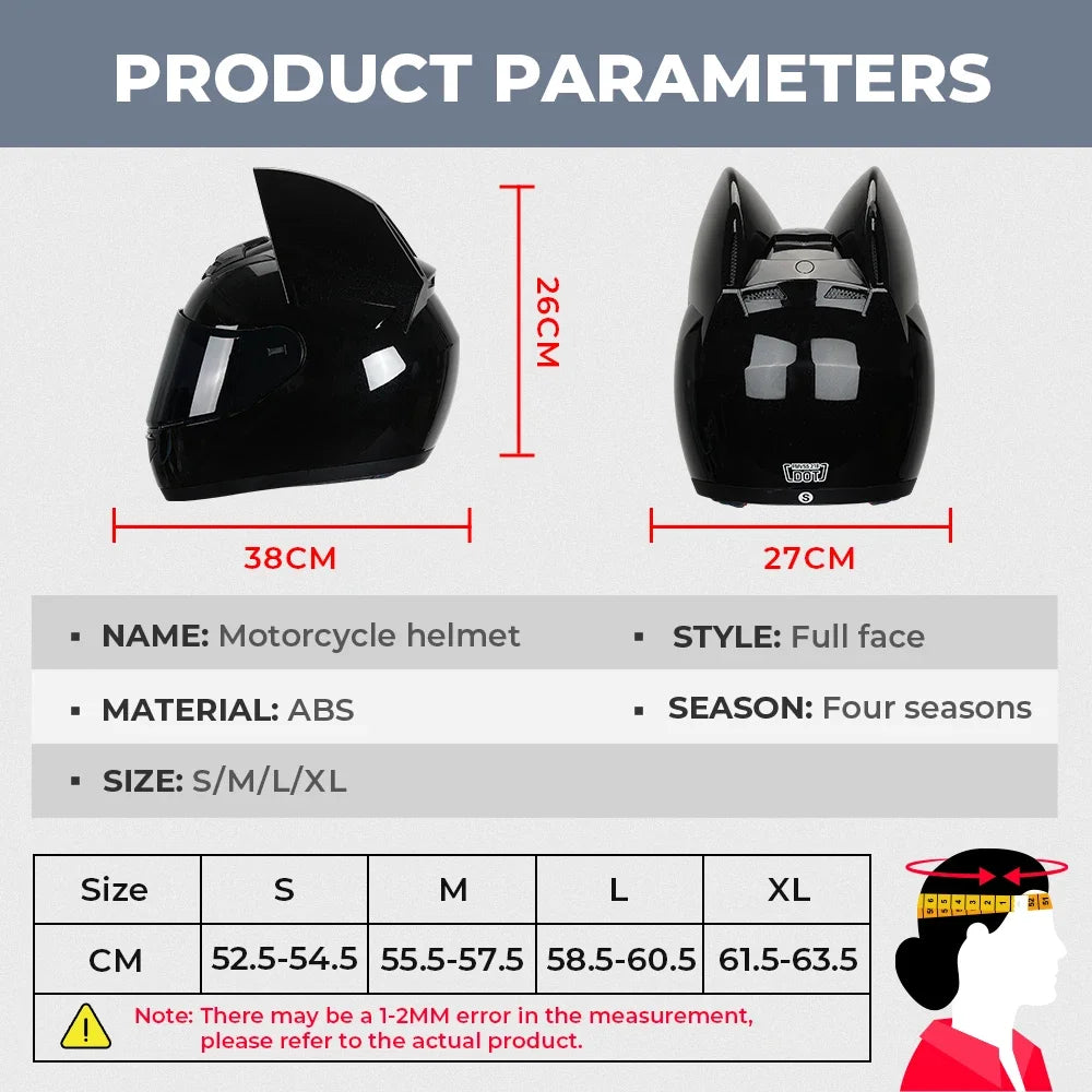 Cat Ear Motorcycle Helmet For Women Full Face Motocross Motorbike Men's Moto Helmet Breathable DOT Certification Girlfriend Gift