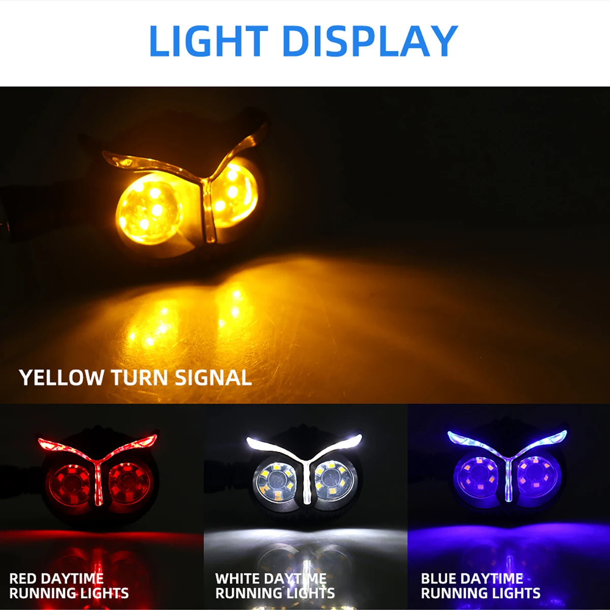 2PCS Dual Color Owl Style Motorcycle Headlight Turn Signals Light Motorcycle Driving Light Headlight Motorbike Scooter Fog Lamp