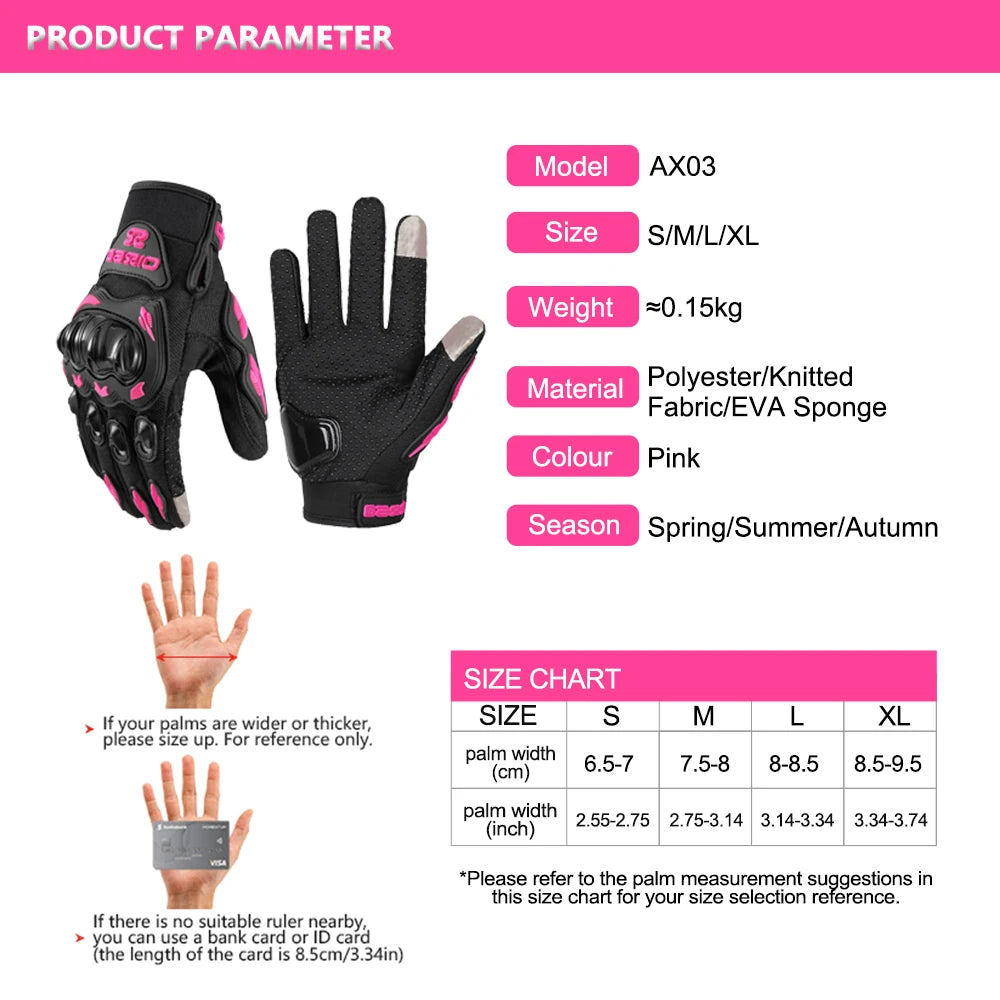 Lady's Pink Black Motorcycle Gloves Women Summer Mesh Breathable Motocross Motorbike Moto Racing Gloves Touch Screen Gloves Men