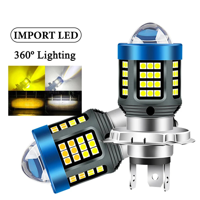 H4 H6 BA20D LED Motorcycle Light Bulb LED Fisheye Lens Dual Color White Yellow CSP Chip Motorbike Headlight Scooter Fog Lamp