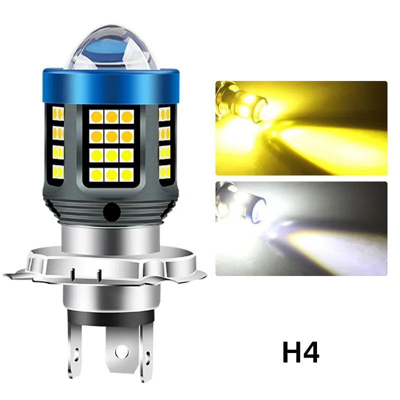 H4 H6 BA20D LED Motorcycle Light Bulb LED Fisheye Lens Dual Color White Yellow CSP Chip Motorbike Headlight Scooter Fog Lamp