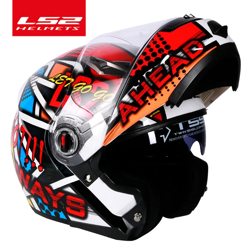 Capacete LS2 FF370 Flip up motorcycle helmet LS2 dual lens modular helmets with sun visor casco moto