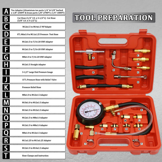 Upgraded Fuel Injection Pump Pressure Tester Gauge Diagnostic Tools Kit,Engine Gasoline Test Tool Set For Most Cars (New TU-114)