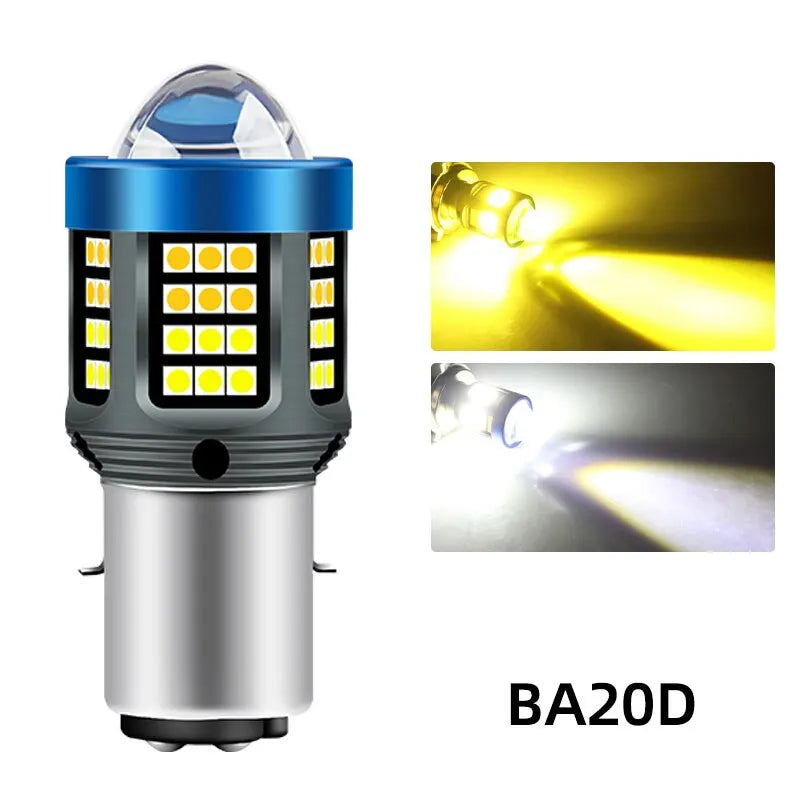 H4 H6 BA20D LED Motorcycle Light Bulb LED Fisheye Lens Dual Color White Yellow CSP Chip Motorbike Headlight Scooter Fog Lamp