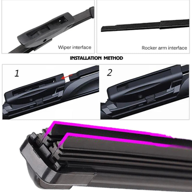 Car Windshield Wiper Blades Universal Soft Double Layer Rubber Frameless Bracketless Brushes Accessories Windscreen Window Front