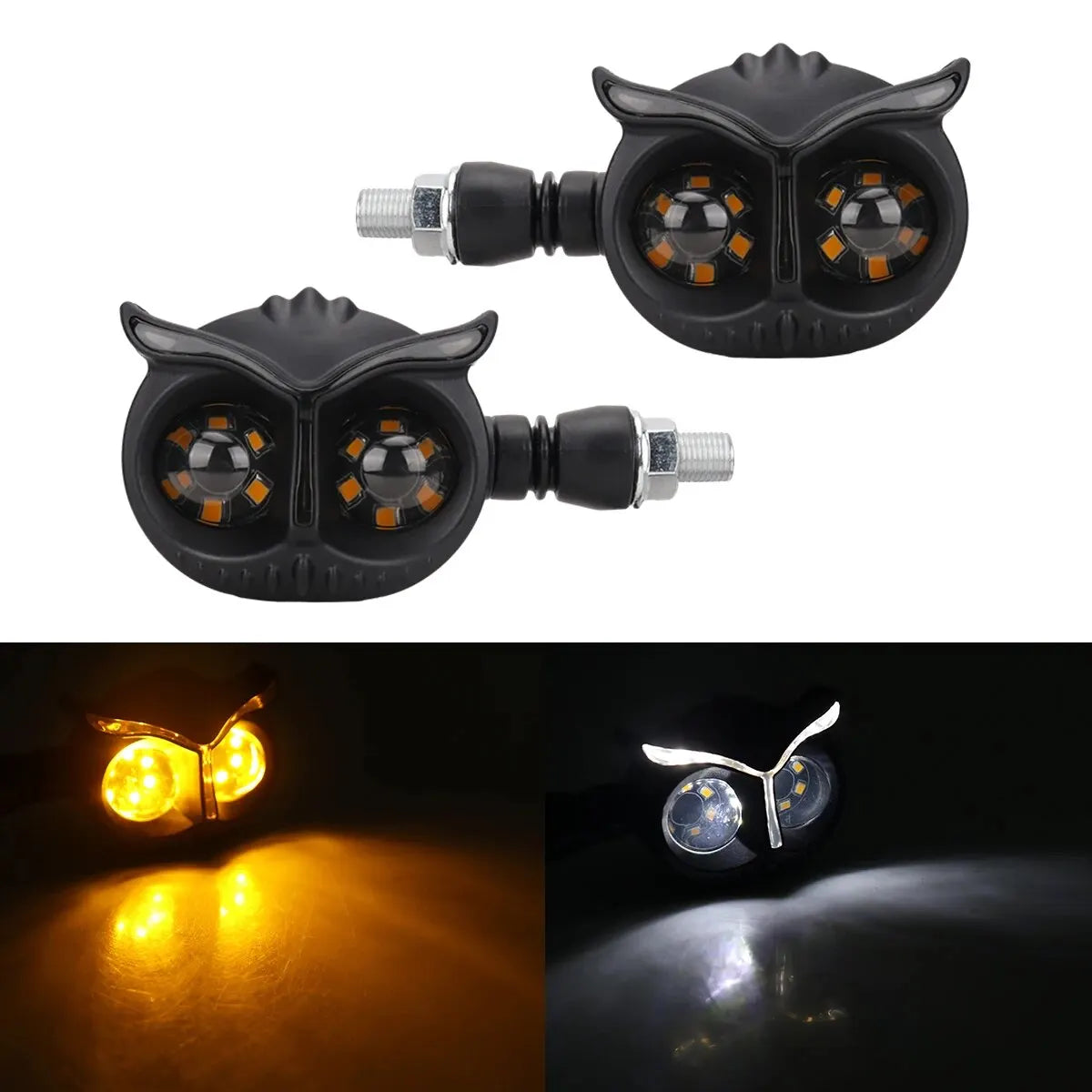 2PCS Dual Color Owl Style Motorcycle Headlight Turn Signals Light Motorcycle Driving Light Headlight Motorbike Scooter Fog Lamp