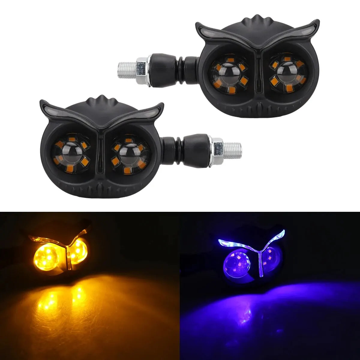 2PCS Dual Color Owl Style Motorcycle Headlight Turn Signals Light Motorcycle Driving Light Headlight Motorbike Scooter Fog Lamp