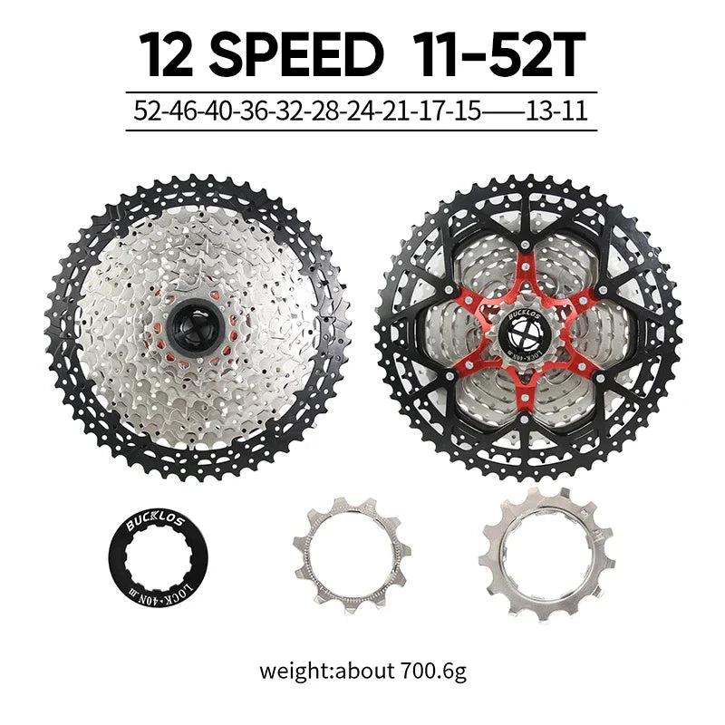 BUCKLOS Bicycle Cassette 10/11/12 Speed Road Mountain Bike Cassette 11-25T 11-32T 11-40T 11-50T 11-52T MTB Cassette for HG Hub