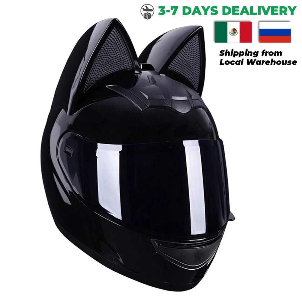 Cat Ear Motorcycle Helmet For Women Full Face Motocross Motorbike Men's Moto Helmet Breathable DOT Certification Girlfriend Gift