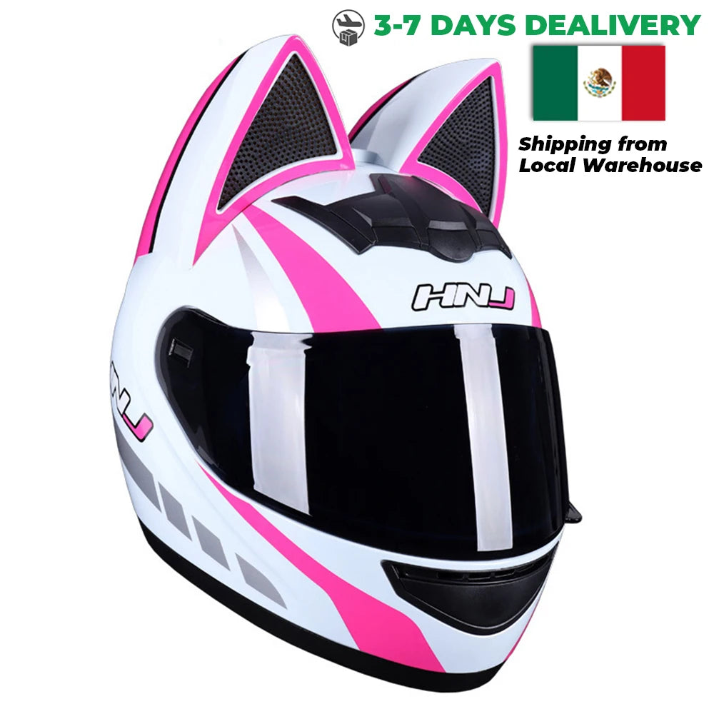 Cat Ear Motorcycle Helmet For Women Full Face Motocross Motorbike Men's Moto Helmet Breathable DOT Certification Girlfriend Gift