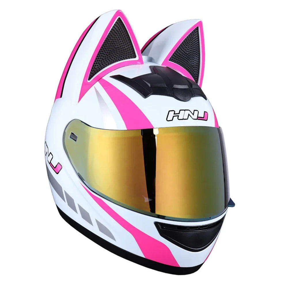 Cat Ear Motorcycle Helmet For Women Full Face Motocross Motorbike Men's Moto Helmet Breathable DOT Certification Girlfriend Gift