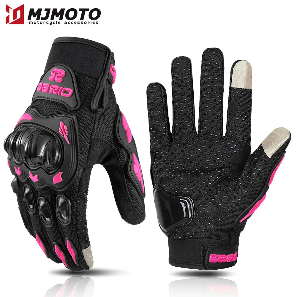 Lady's Pink Black Motorcycle Gloves Women Summer Mesh Breathable Motocross Motorbike Moto Racing Gloves Touch Screen Gloves Men