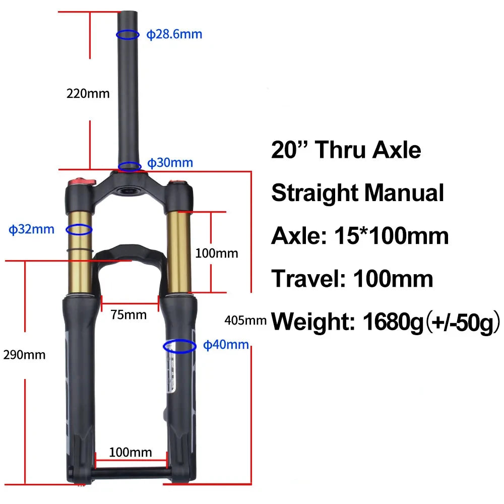 BOLANY 20/24" MTB Air Suspension Fork Alloy Mountain Bike Shock Absorbing Fork Manual & Remote Lockout for Student Youth Bikes